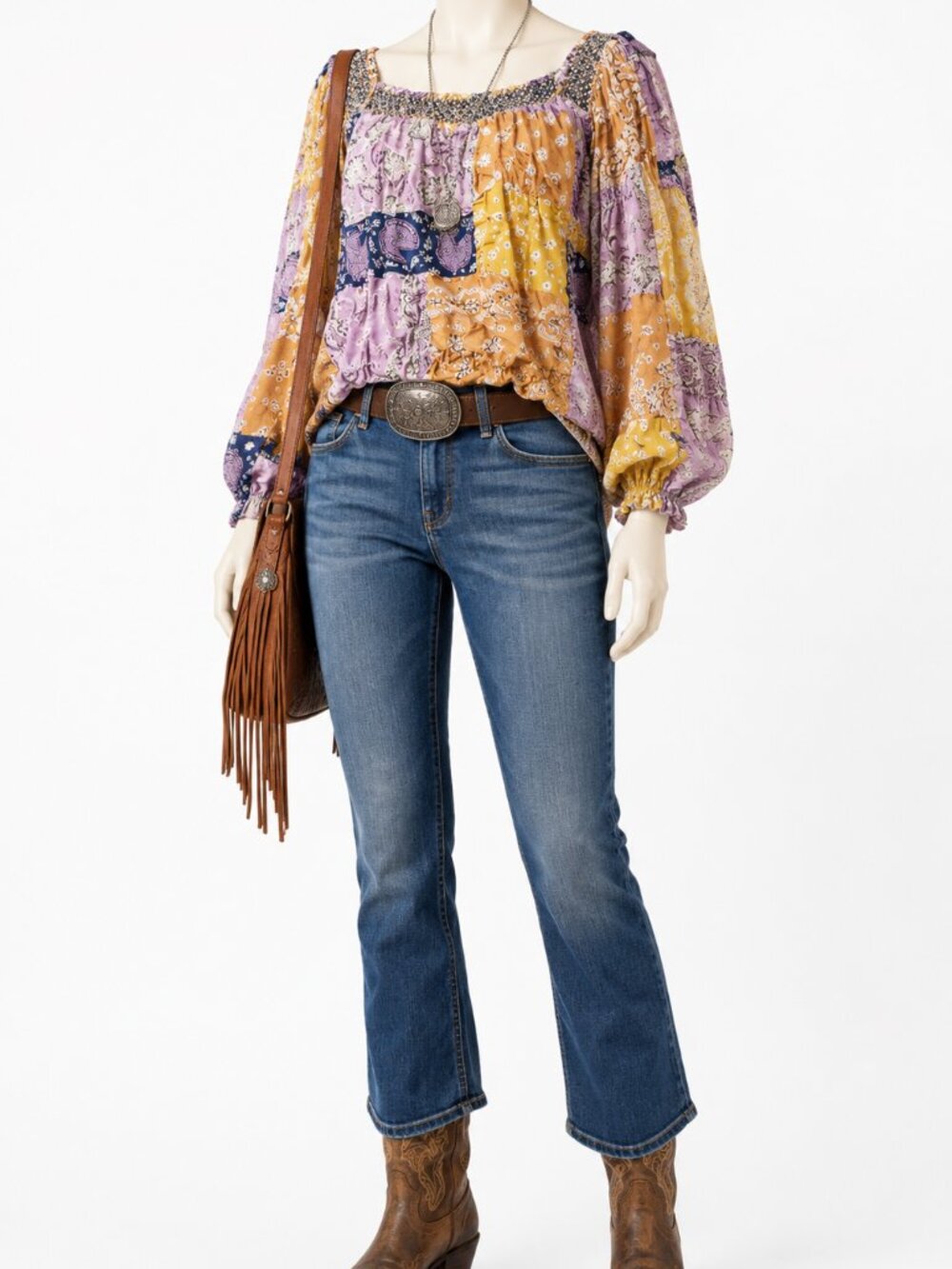 Wrangler Patchwork Boho Blouse Top Size Large NEW Without Tags